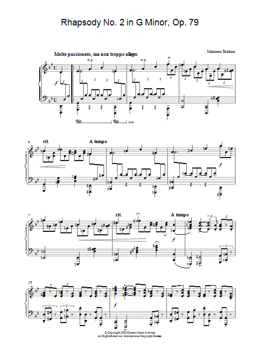 Product gallery: Page 1 of 1 Rhapsody No. 2 in G Minor, Op. 79, Johannes Brahms