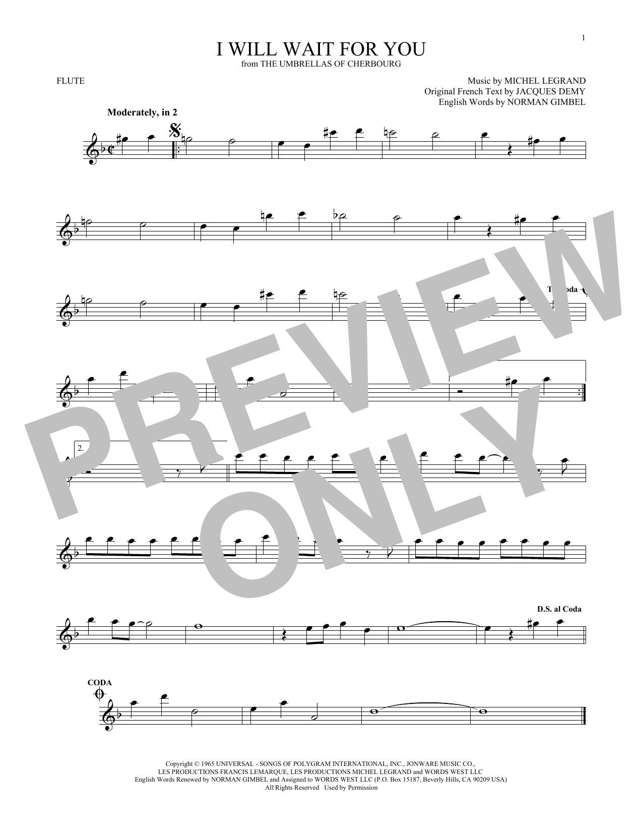 Product gallery: Page 1 of 1 I Will Wait For You, Michel Legrand