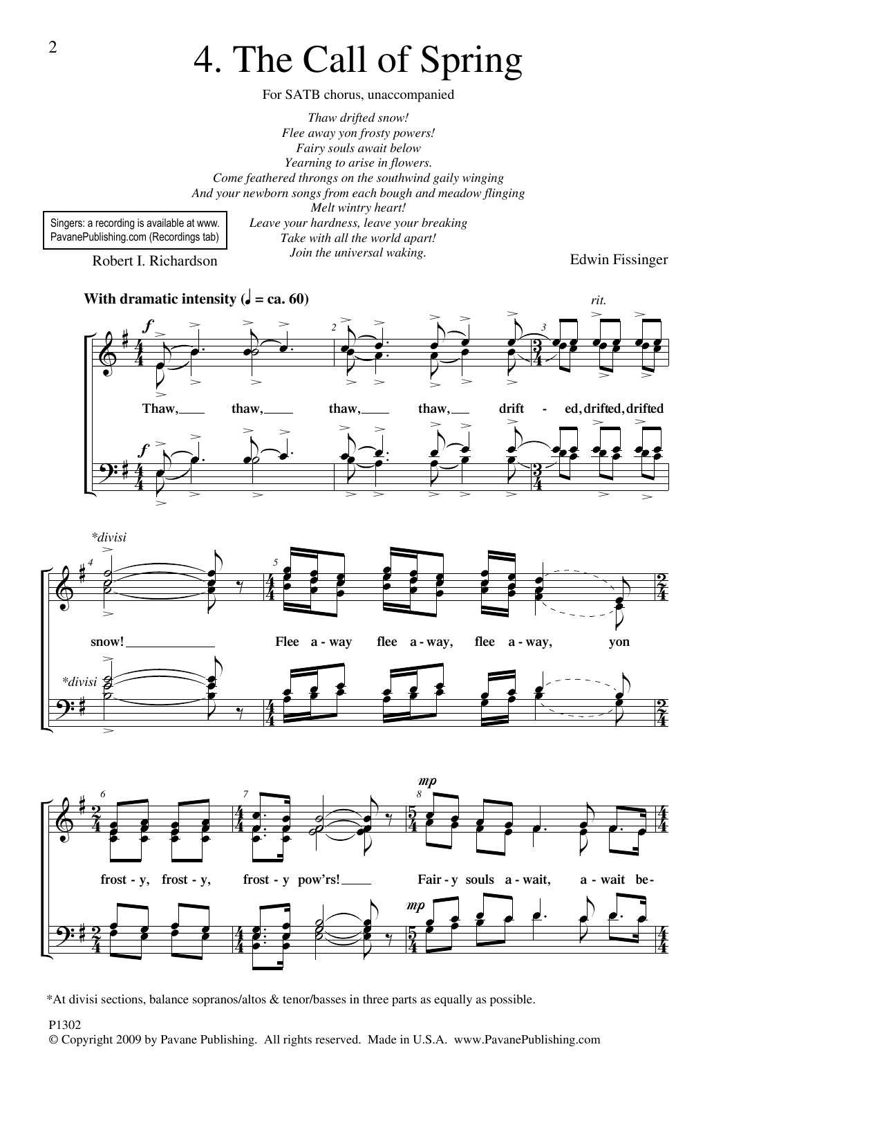 Produktgalerie: Seite 1 von 1 The Call Of Spring, Edwin Fissinger, Chor
