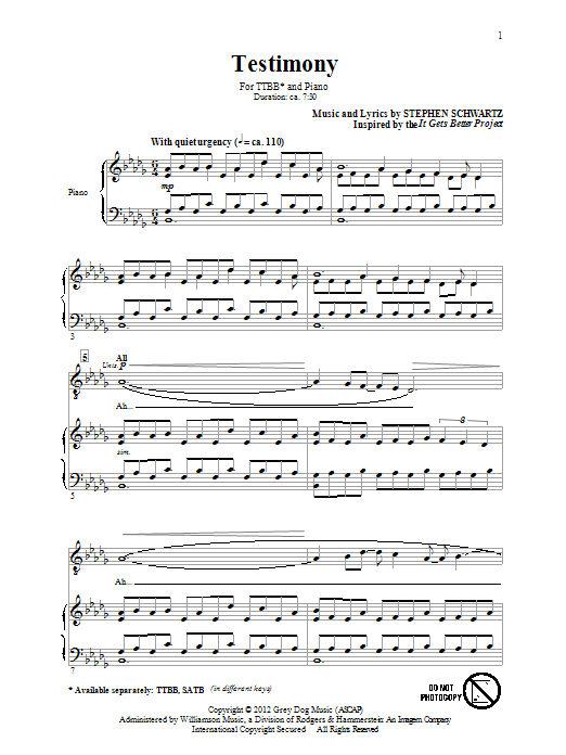 Produktgalerie: Seite 1 von 1 Testimony, Stephen Schwartz, Chor