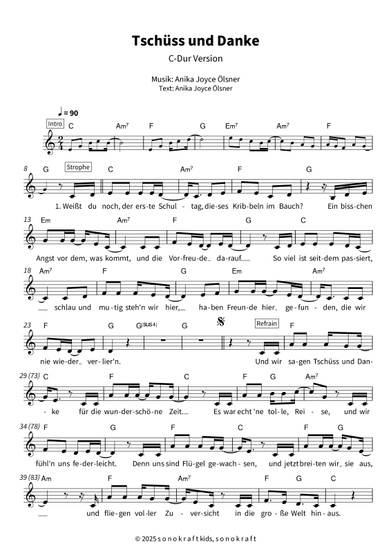 Product picture to:  Tschüss und Danke - C-Dur Version - Steffi Sonnenschein