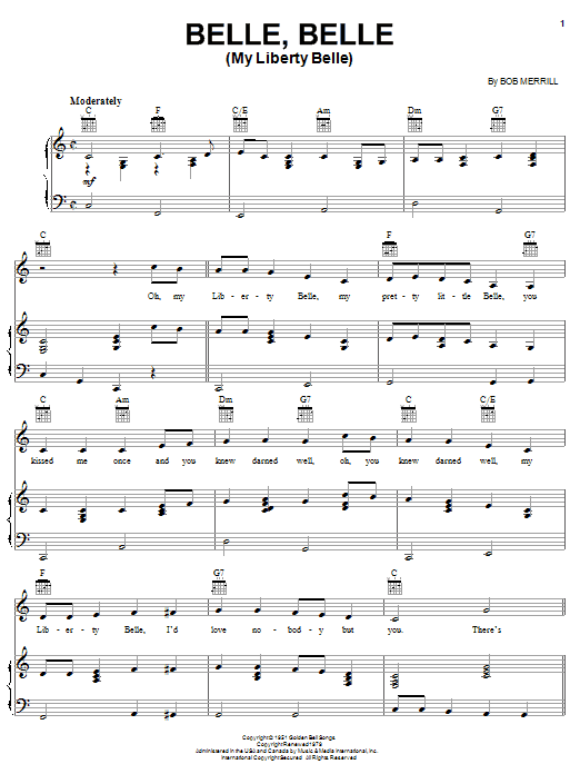 Produktgalerie: Seite 1 von 1 Belle, Belle (My Liberty Belle), Bob Merrill, Gesang, Gitarre, Klavier