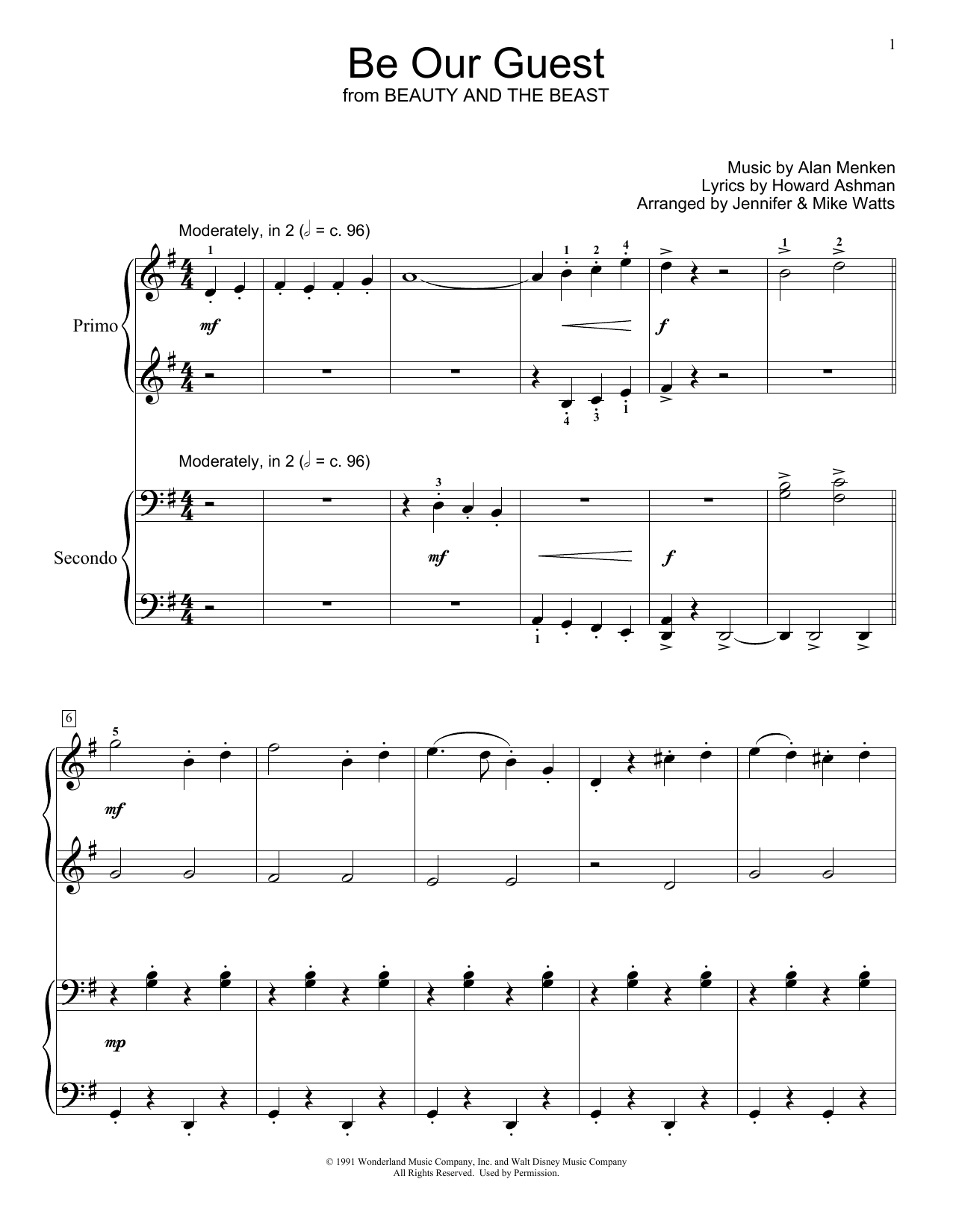 Produktbild zu: Be Our Guest (from Beauty and The Beast) (arr. Jennifer & Mike Watts)
