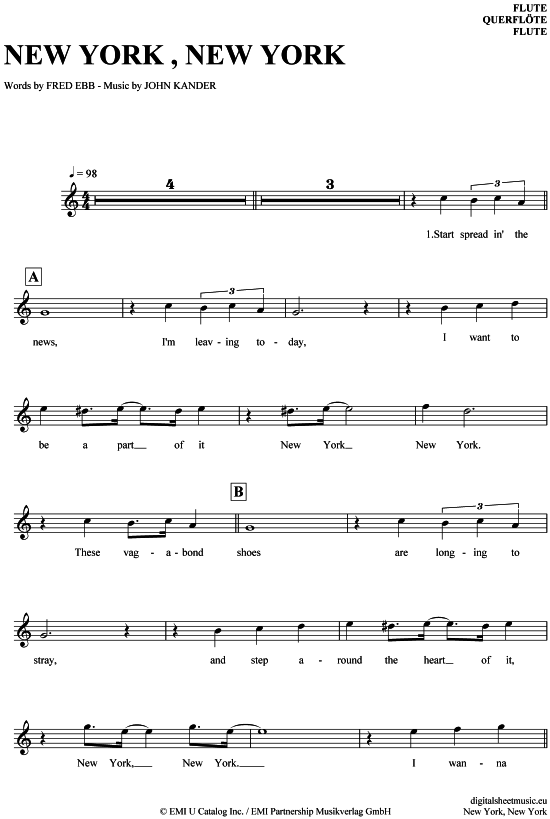 Product gallery: Page 1 of 4 New York, New York , Sinatra, Frank, (transverse flute)