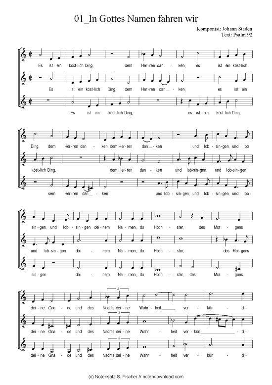 Product picture to: In Gottes Namen fahren wir Johann Staden / Psalm 92
