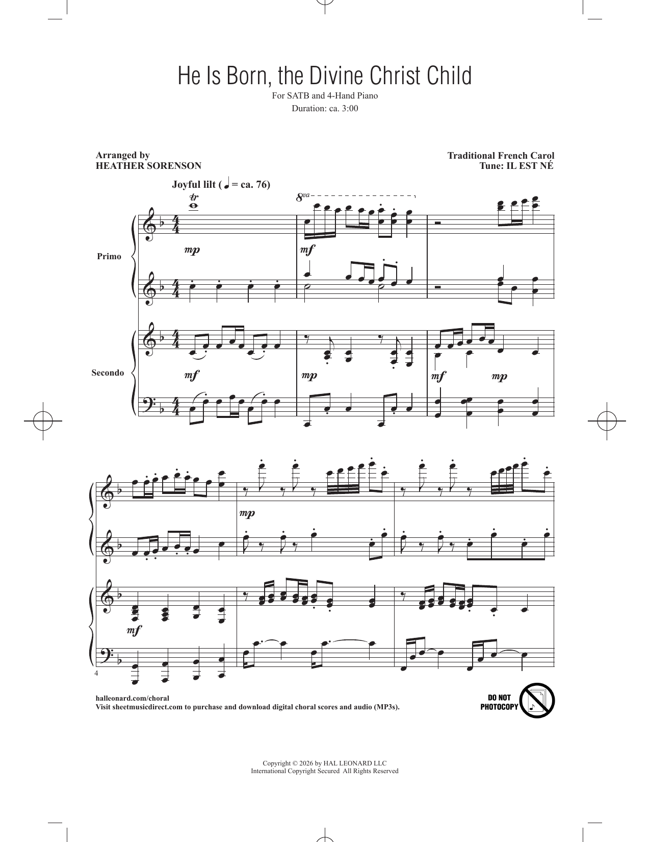 Product picture to: He Is Born, The Divine Christ Child (arr. Heather Sorenson)