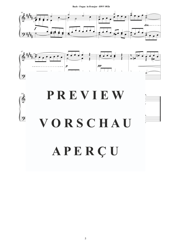 Produktgalerie: Seite 6 von 6 Fuge in H-Dur BWV 892b - Piano Version, , Klavier Solo