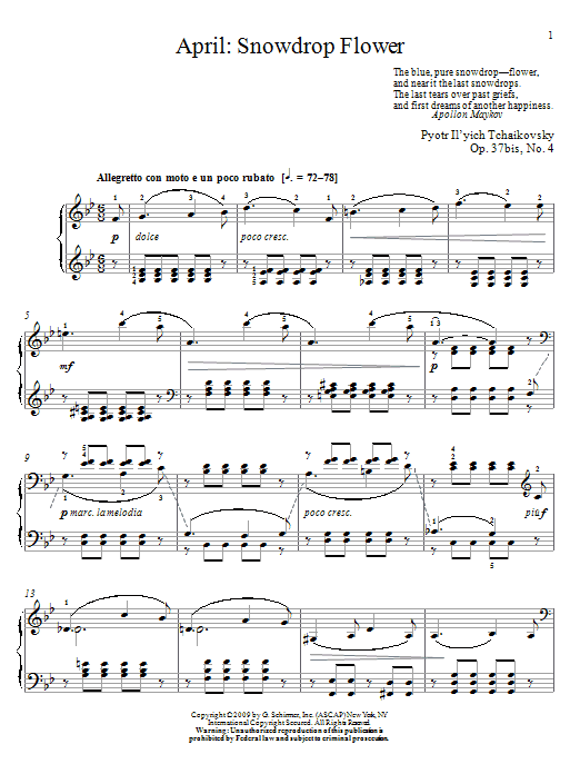 Product gallery: Page 1 of 1 April: Snowdrop Flower, Pyotr Il'yich Tchaikovsky