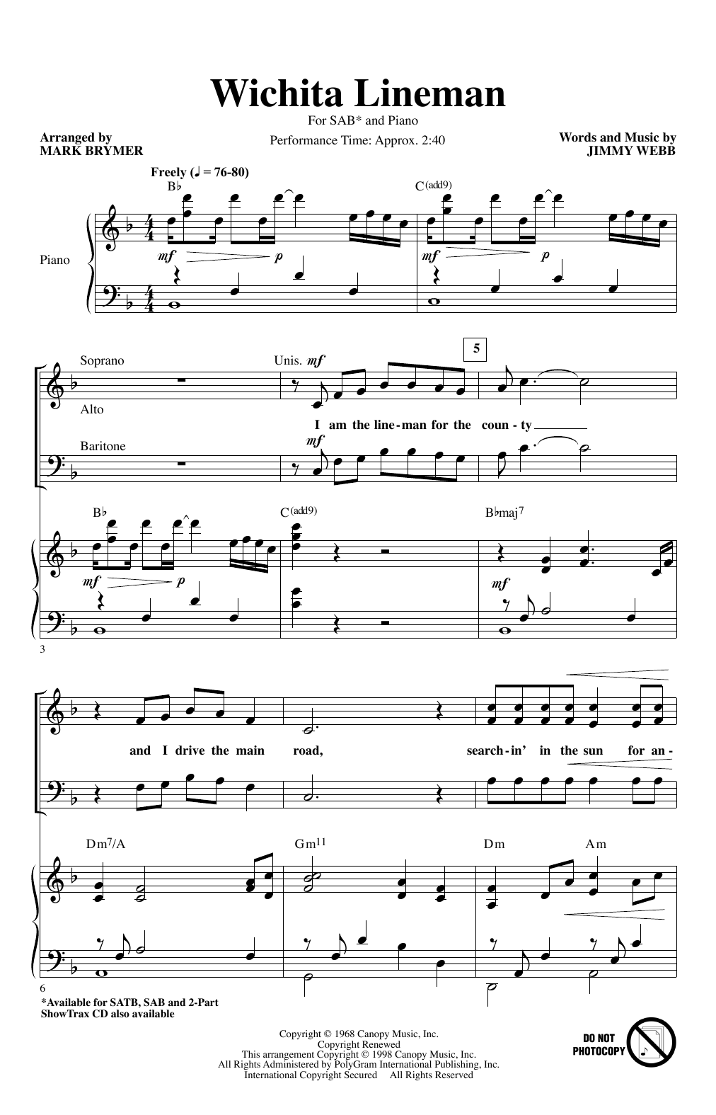 Produktbild zu: Wichita Lineman (arr. Mark Brymer)