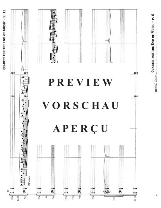 Produktgalerie: Seite 18 von 21 Quartet for the End of Music , , (Gemischtes Ensemble für Bass Klarinette, Violoncello, Tuba + Percussion)