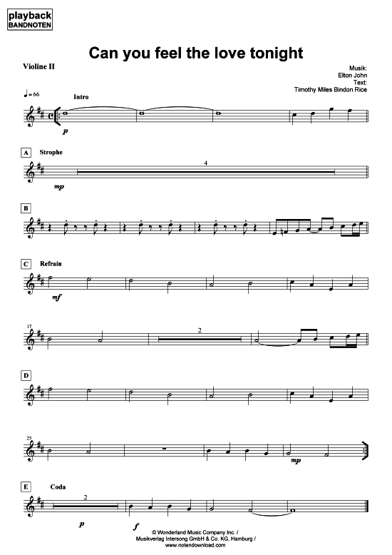 Produktbild zu: Can you feel the love tonight - Violine 2Elton John