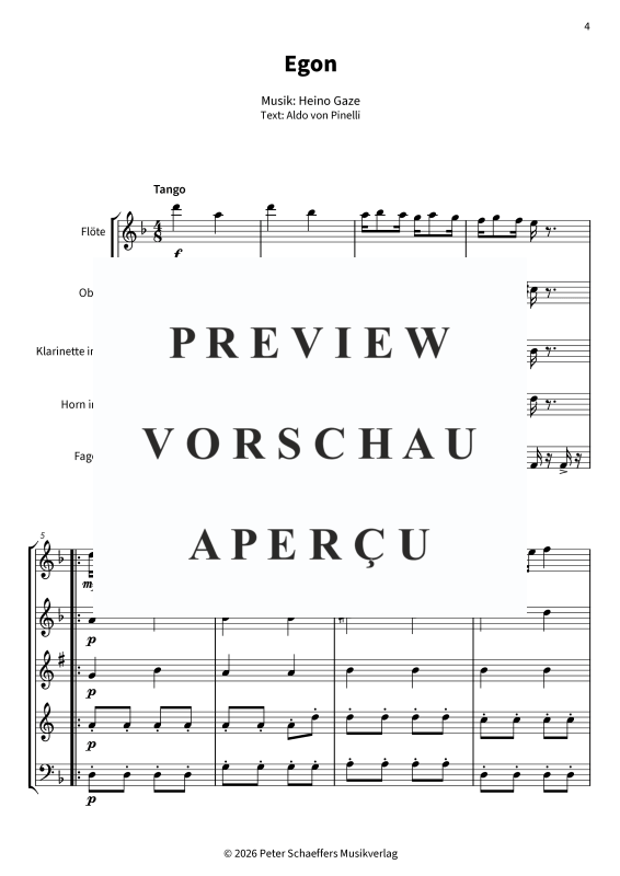 Produktgalerie: Seite 6 von 11 Egon - Schwungvoller Tango-Schlager, , Holzbläse Quintett
