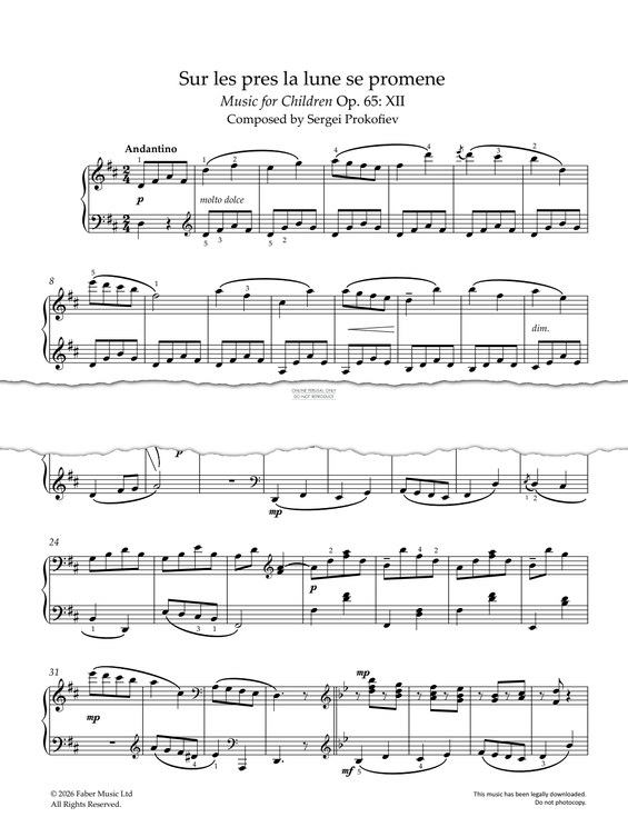 Produktgalerie: Seite 1 von 1 Sur les pres la lune se promene, Sergei Prokofiev, Klavier