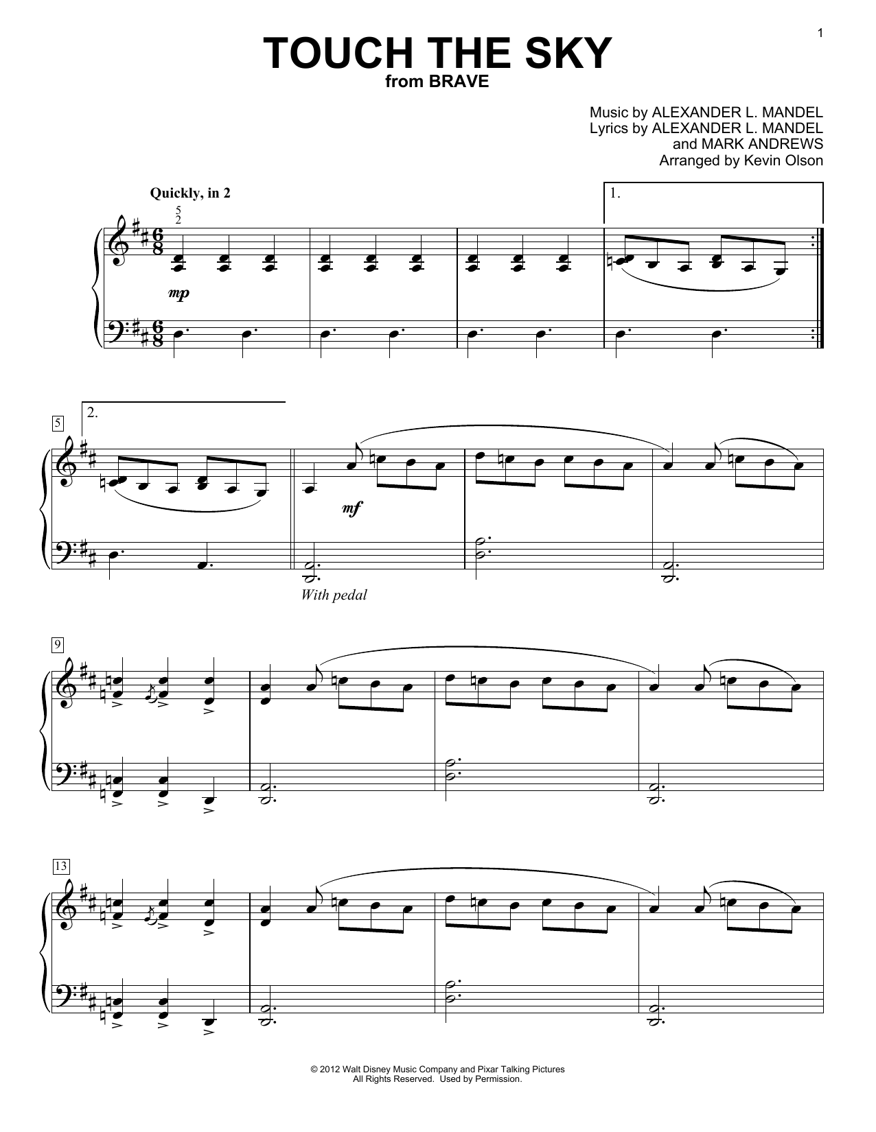 Product gallery: Page 1 of 1 Touch The Sky (from Brave) (arr. Kevin Olson), Julie Fowlis