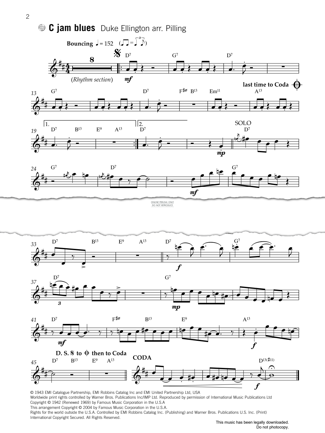 Product gallery: Page 1 of 1 C Jam Blues, Duke Ellington