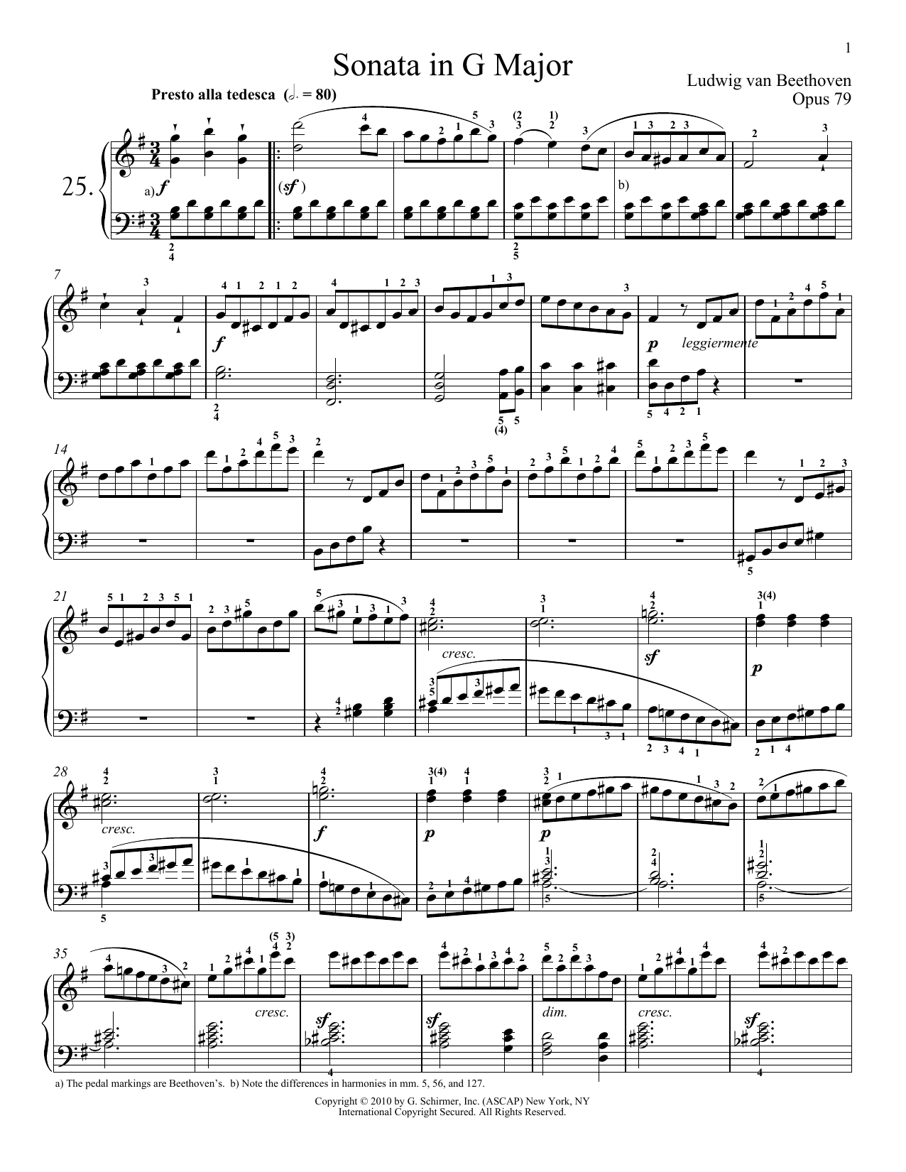 Product gallery: Page 1 of 1 Piano Sonata No. 25 In G Major, Op. 79, Ludwig van Beethoven