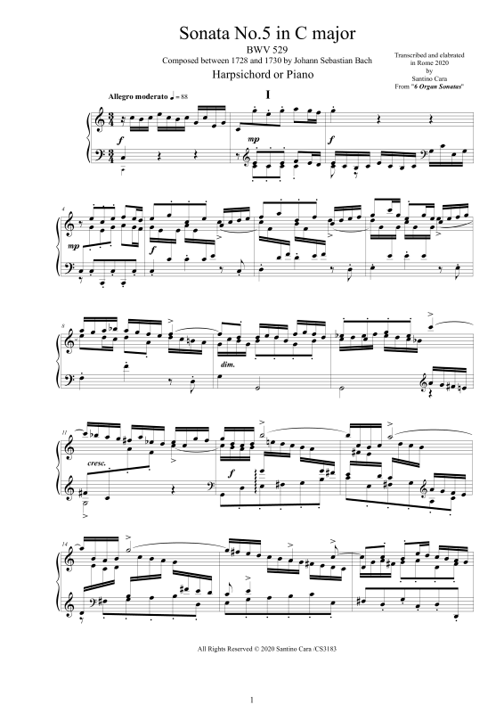 Product picture to: Sonata No.5 in C-Durr BWV 529Johann Sebastian Bach