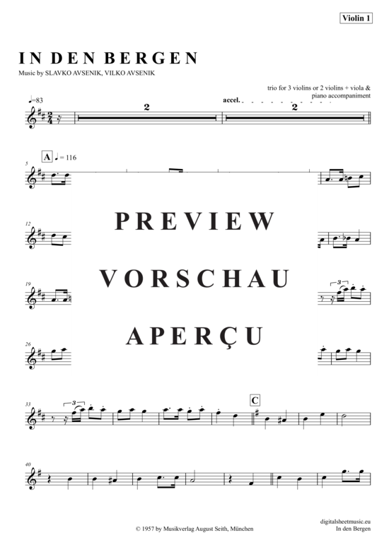 Product gallery: Page 9 of 21 In Den Bergen , Avsenik, Slavko, (violin trio + piano)