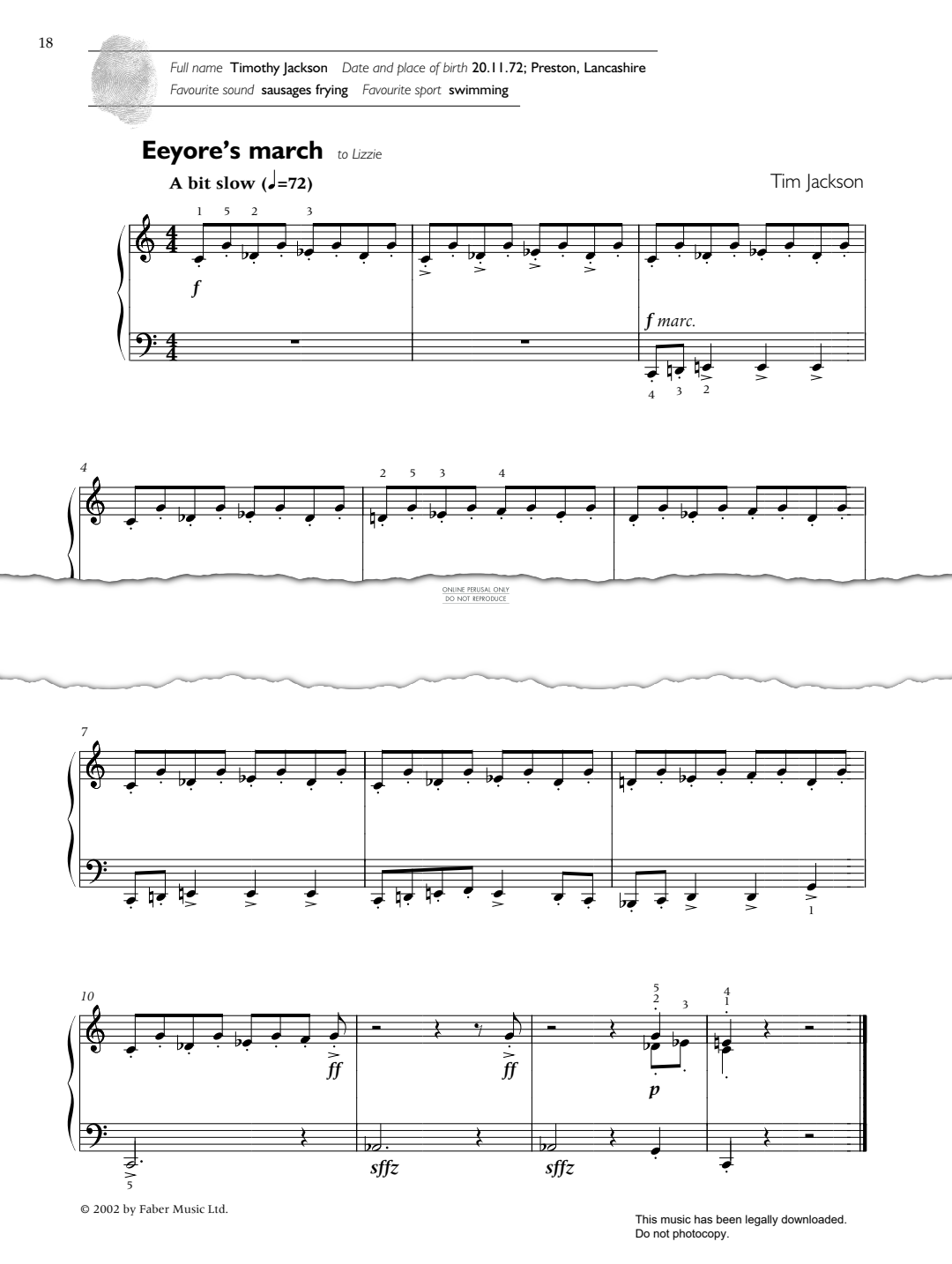 Produktgalerie: Seite 1 von 1 Eeyore's March (from 'Fingerprints for Piano'), Tim Jackson, Klavier