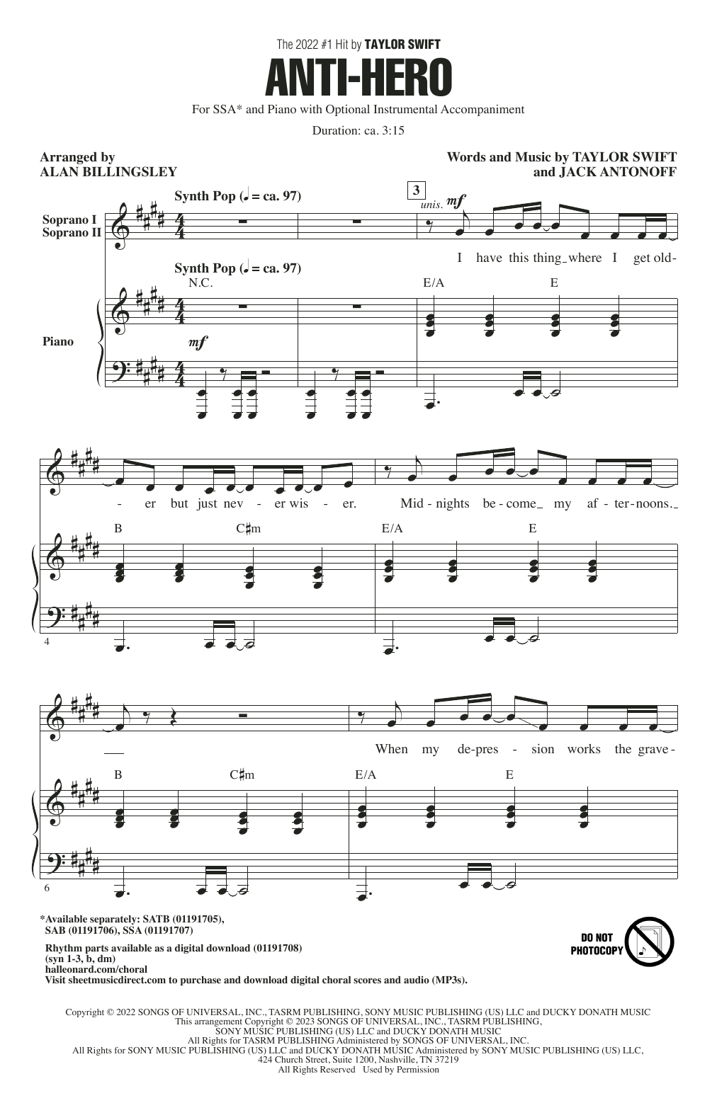 Product gallery: Page 1 of 1 Anti-Hero (arr. Alan Billingsley), Taylor Swift