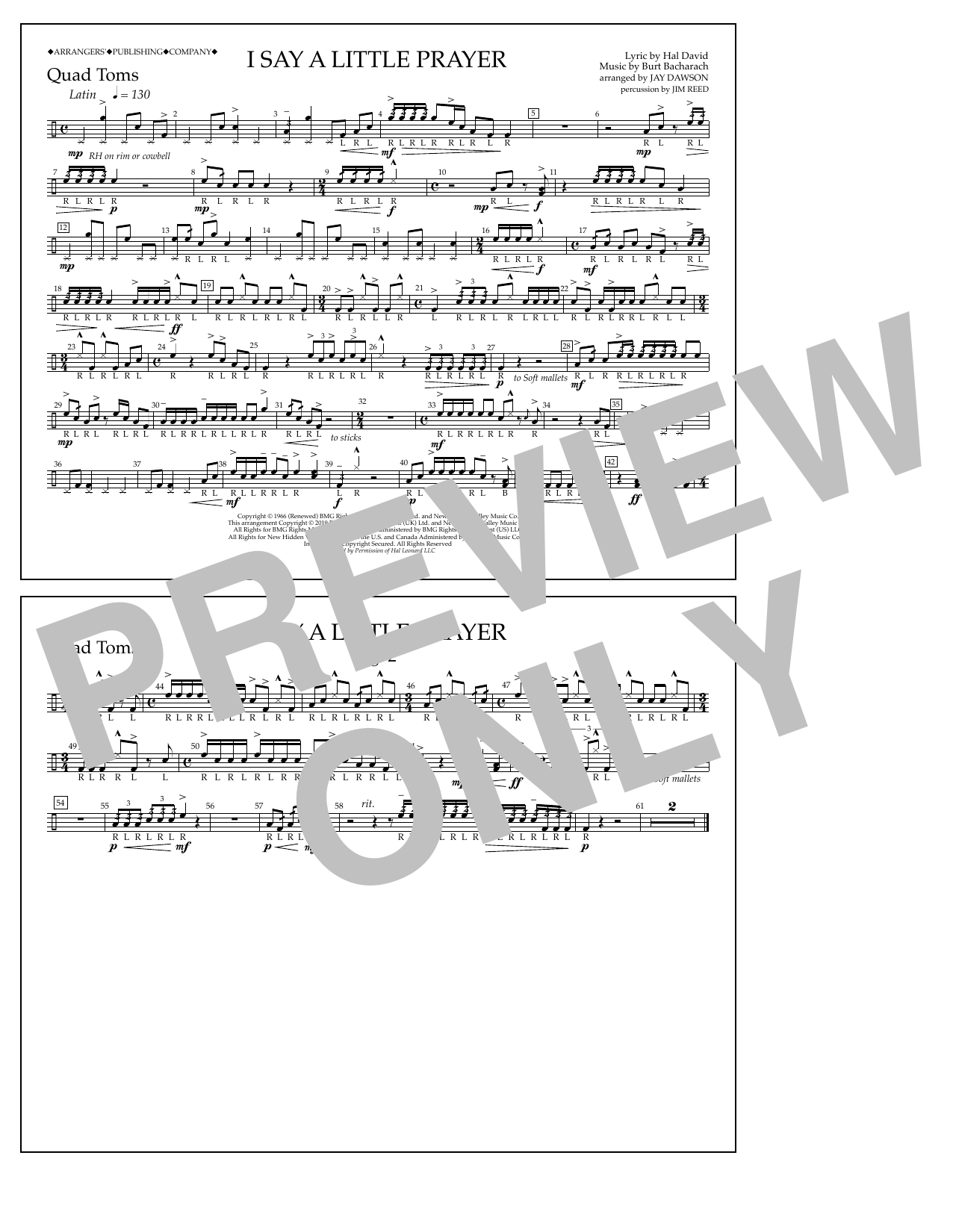 Produktbild zu: I Say a Little Prayer (arr. Jay Dawson) - Quad Toms
