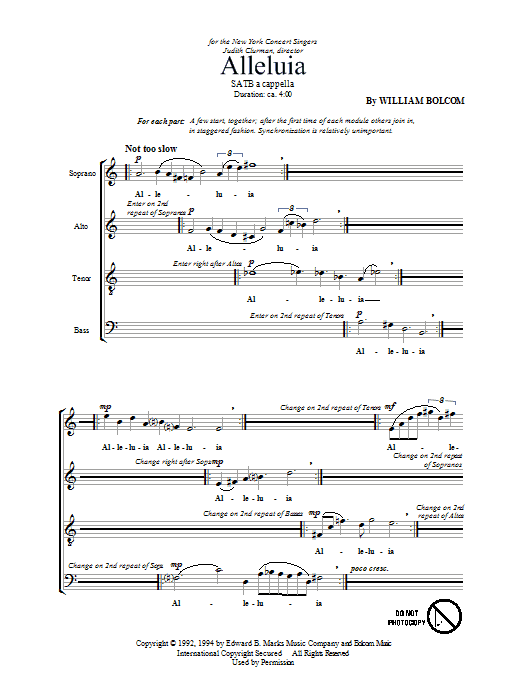 Produktgalerie: Seite 1 von 1 Alleluia, William Bolcom, Chor