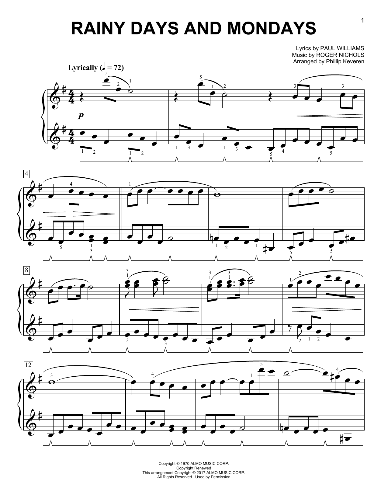 Produktbild zu: Rainy Days And Mondays [Classical version] (arr. Phillip Keveren)