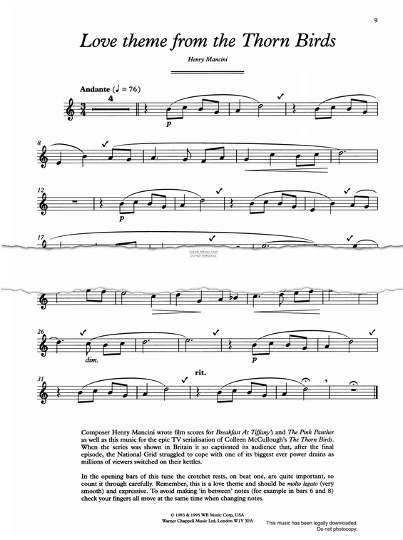 Product gallery: Page 1 of 1 Anywhere The Heart Goes (Love Theme from 'Thorn Birds'), Henry Mancini