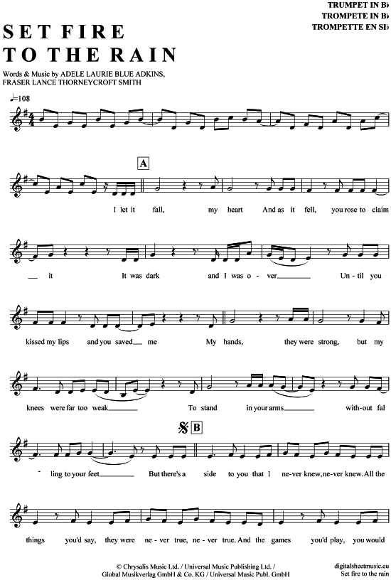 Produktgalerie: Seite 1 von 4 Set fire to the rain , Adele, Trompete in B