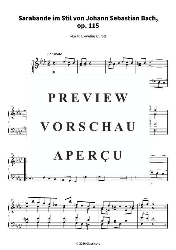Produktgalerie: Seite 1 von 5 Sarabande im Bach-Stil über "Ach du lieber Augustin", , Klavier Solo