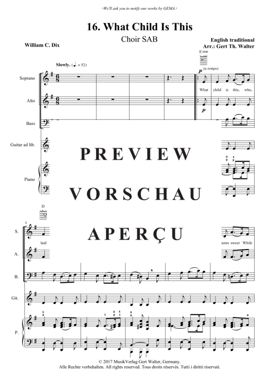 Produktgalerie: Seite 2 von 3 What Child Is This , , (Gemischter Chor SAB, Gitarre + Klavier)