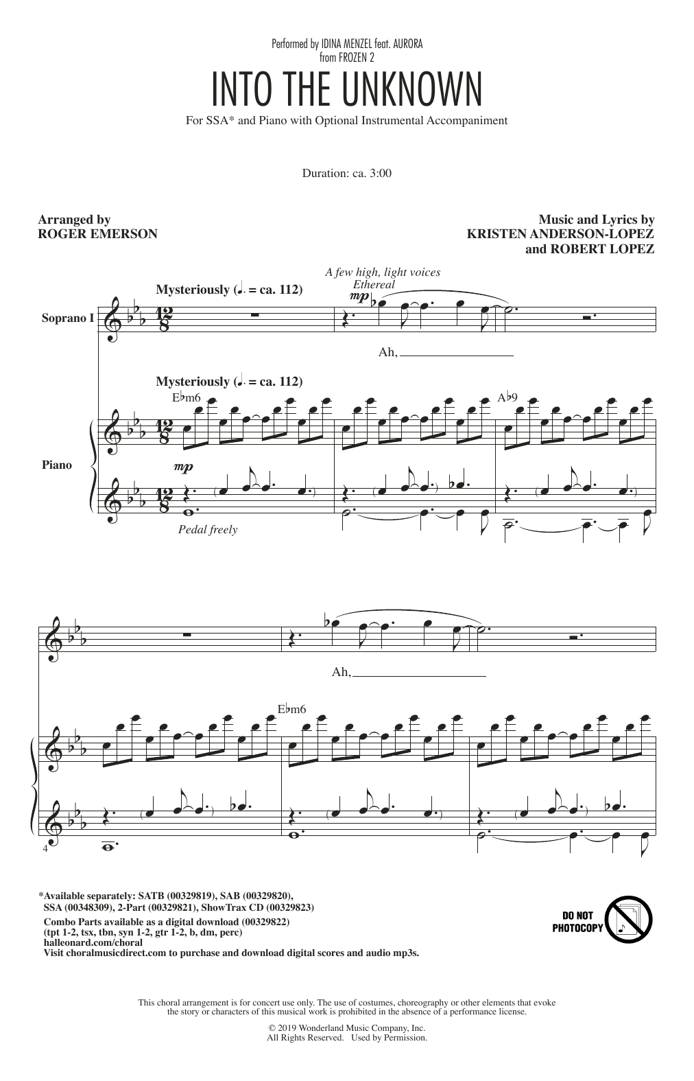 Produktgalerie: Seite 1 von 1 Into The Unknown (from Disney's Frozen 2) (arr. Roger Emerson), Idina Menzel and AURORA, Chor