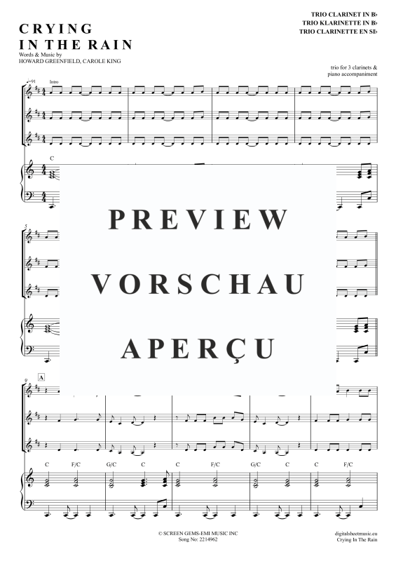 Produktgalerie: Seite 2 von 11 Crying In The Rain, A-Ha, (Klarinetten Trio + Klavier)
