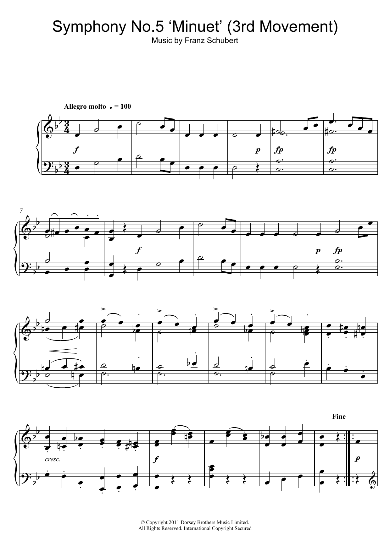 Product picture to: Symphony No.5 in B Flat Major - 3rd Movement: Minuet - Allegro molto