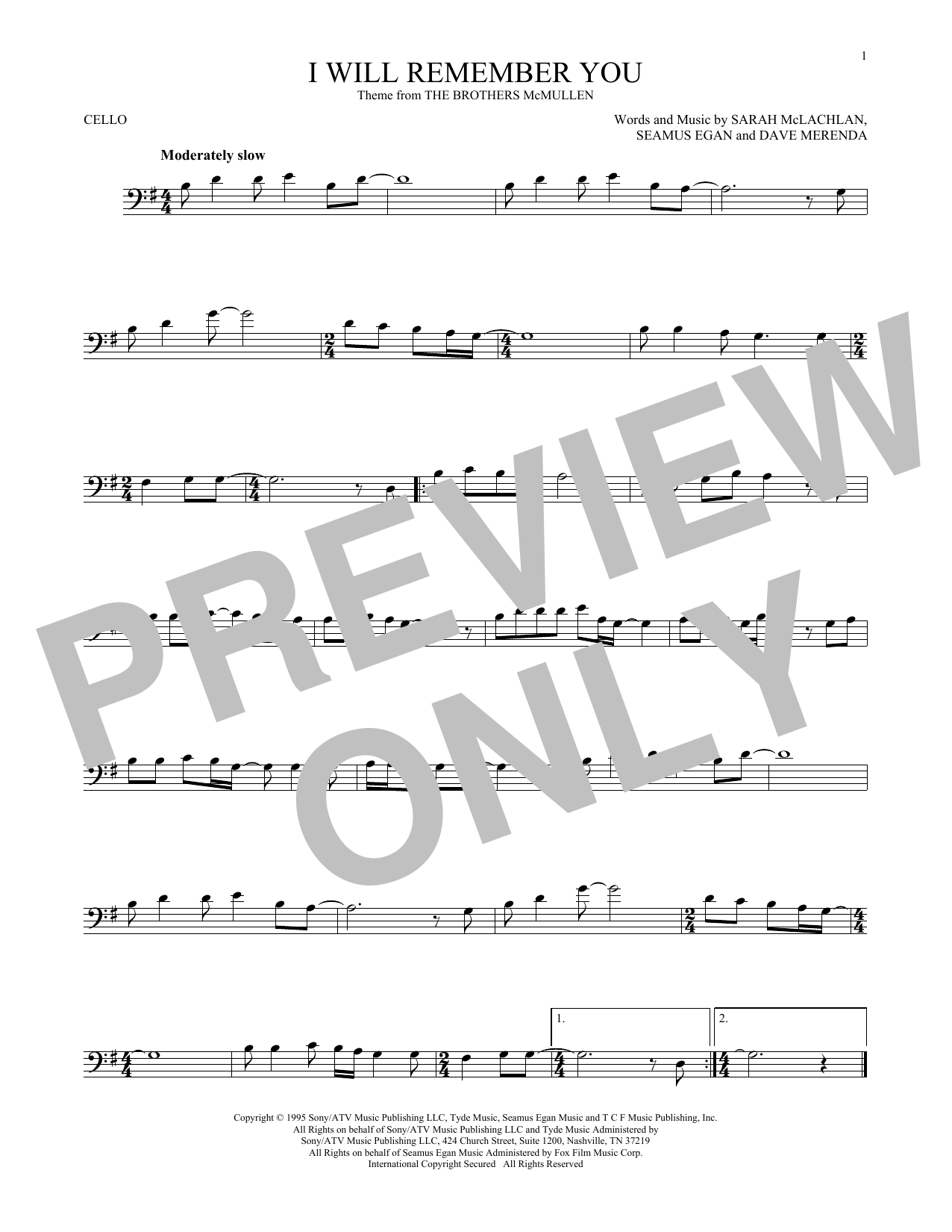 Produktgalerie: Seite 1 von 1 I Will Remember You, Sarah McLachlan, Violoncello