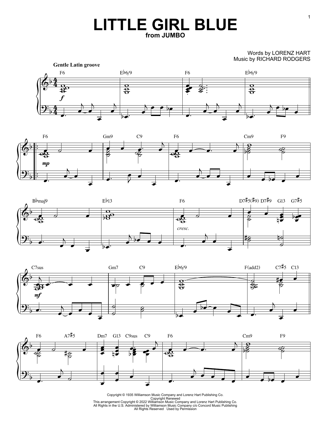 Produktbild zu: Little Girl Blue [Jazz version] (from Jumbo) (arr. Brent Edstrom)
