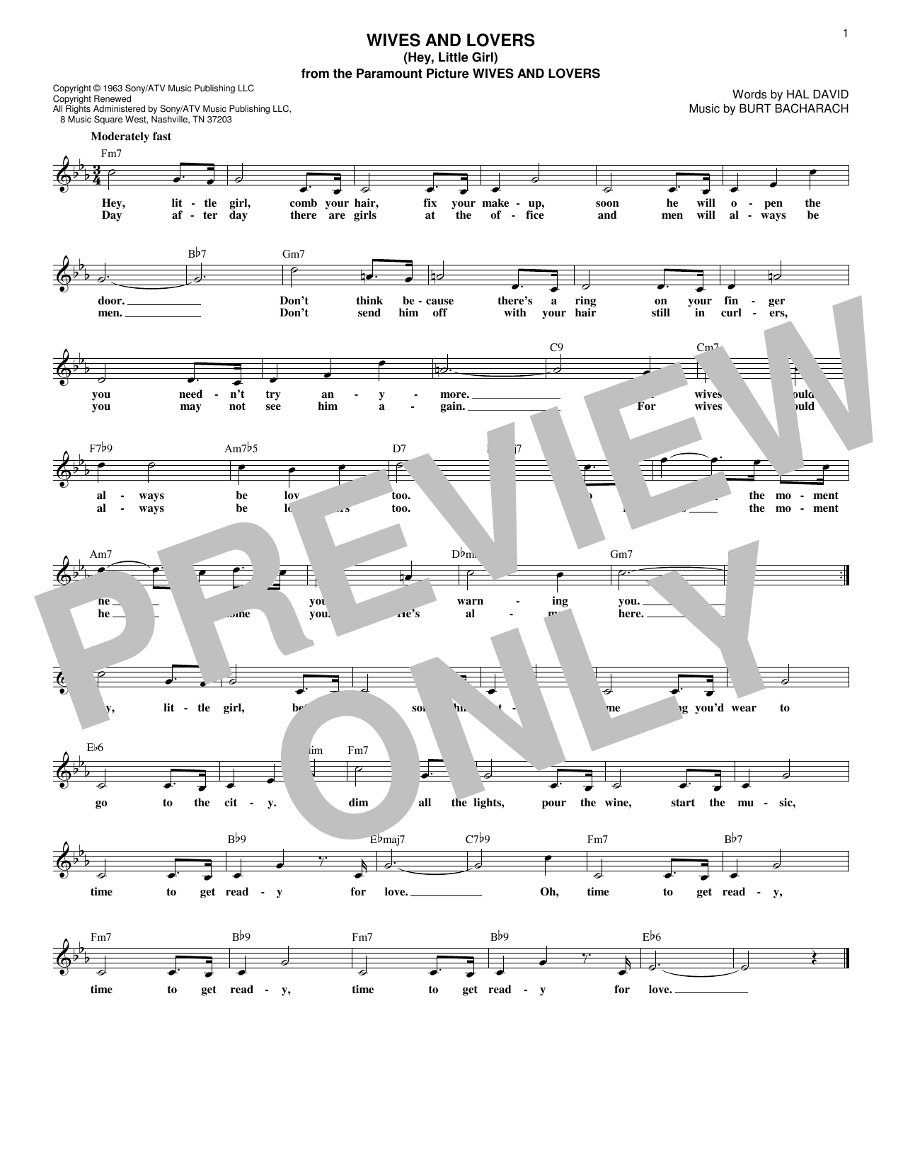 Product gallery: Page 1 of 1 Wives And Lovers (Hey, Little Girl), Burt Bacharach