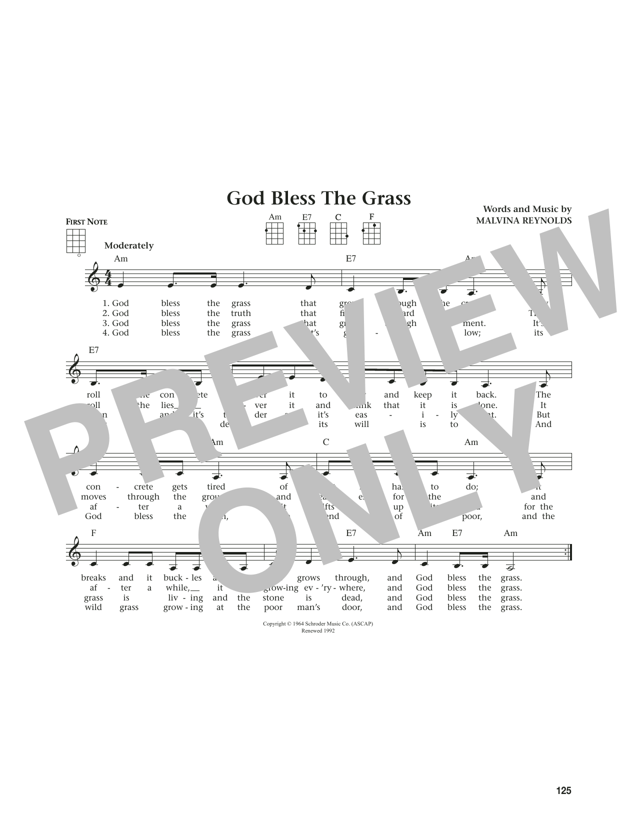 Produktgalerie: Seite 1 von 1 God Bless The Grass (from The Daily Ukulele) (arr. Jim Beloff), Malvina Reynolds, Ukulele
