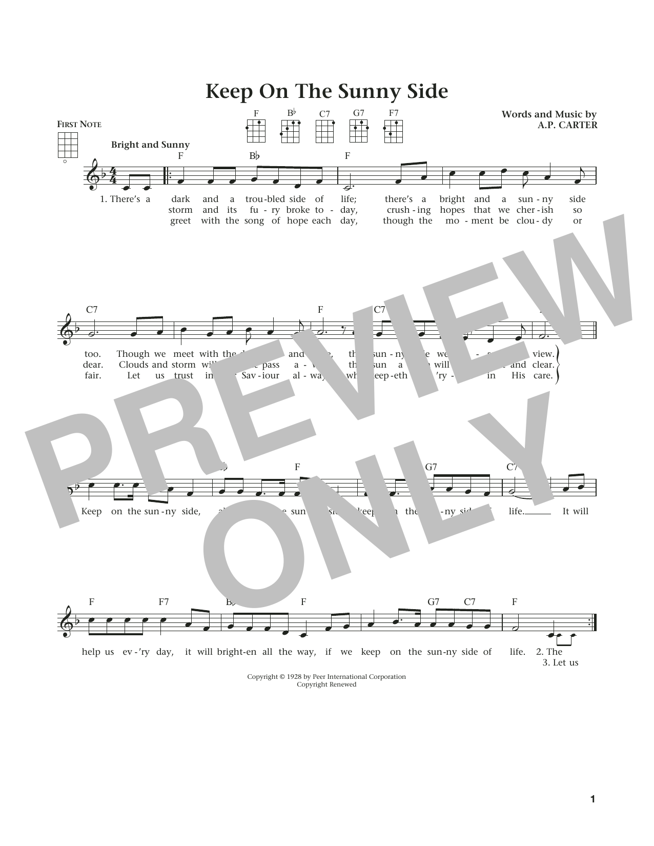 Product gallery: Page 1 of 1 Keep On The Sunny Side (from The Daily Ukulele) (arr. Liz and Jim Beloff), The Carter Family