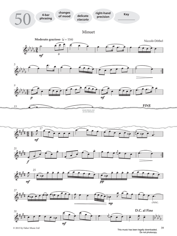 Product gallery: Page 1 of 1 Study No.50 Minuet (from 'More Graded Studies For Flute Book One'), Niccolò Dôthel