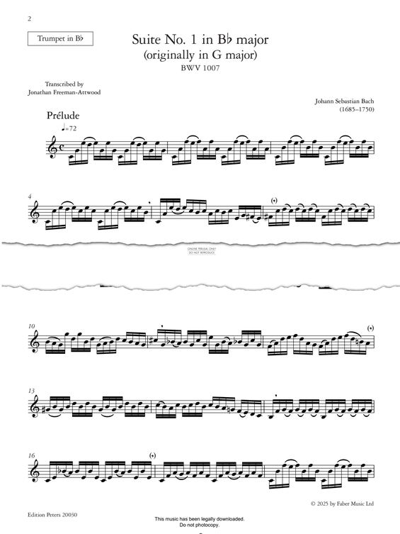 Produktgalerie: Seite 1 von 1 Suite No.1 in B flat major BWV1007, Johann Sebastian Bach, Trompete