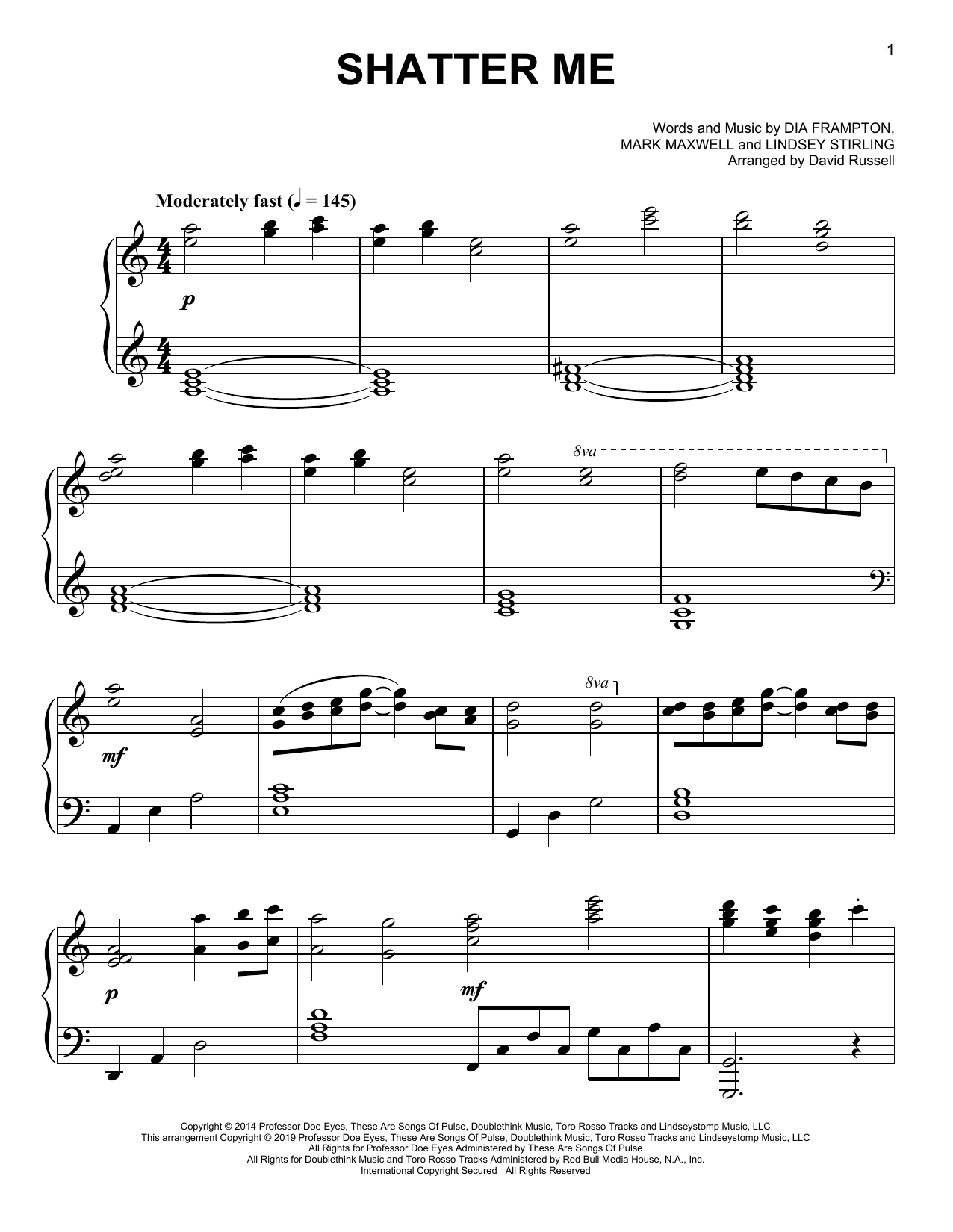 Produktgalerie: Seite 1 von 1 Shatter Me, Lindsey Stirling, Klavier