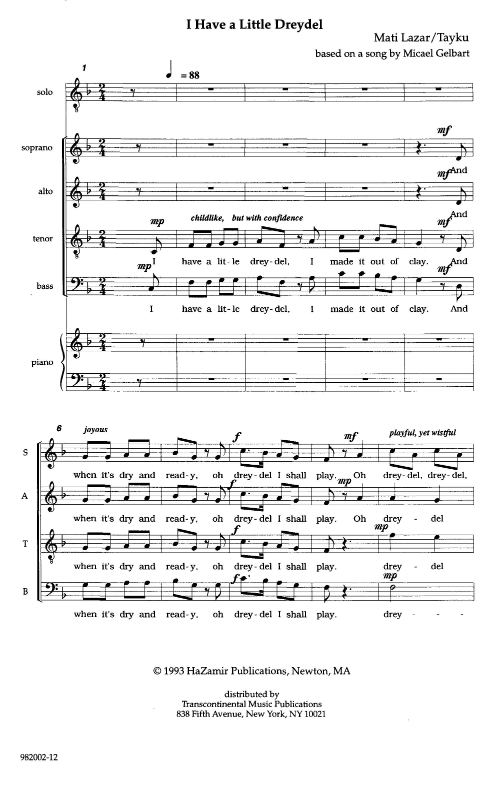 Product picture to: I Have a Little Dreydel (arr. Matthew Lazar and Tayku)