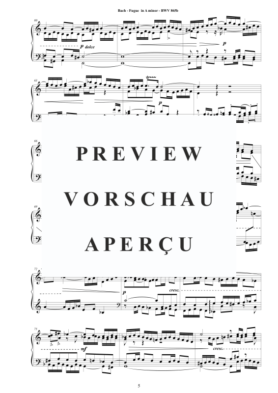 Produktgalerie: Seite 6 von 7 Fuge in A-Moll BWV 865b - Piano Version, , Klavier Solo
