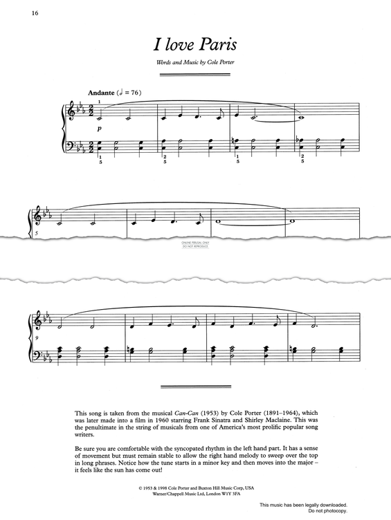 Produktgalerie: Seite 1 von 1 I Love Paris (from "Can-Can"), Cole Porter, Klavier
