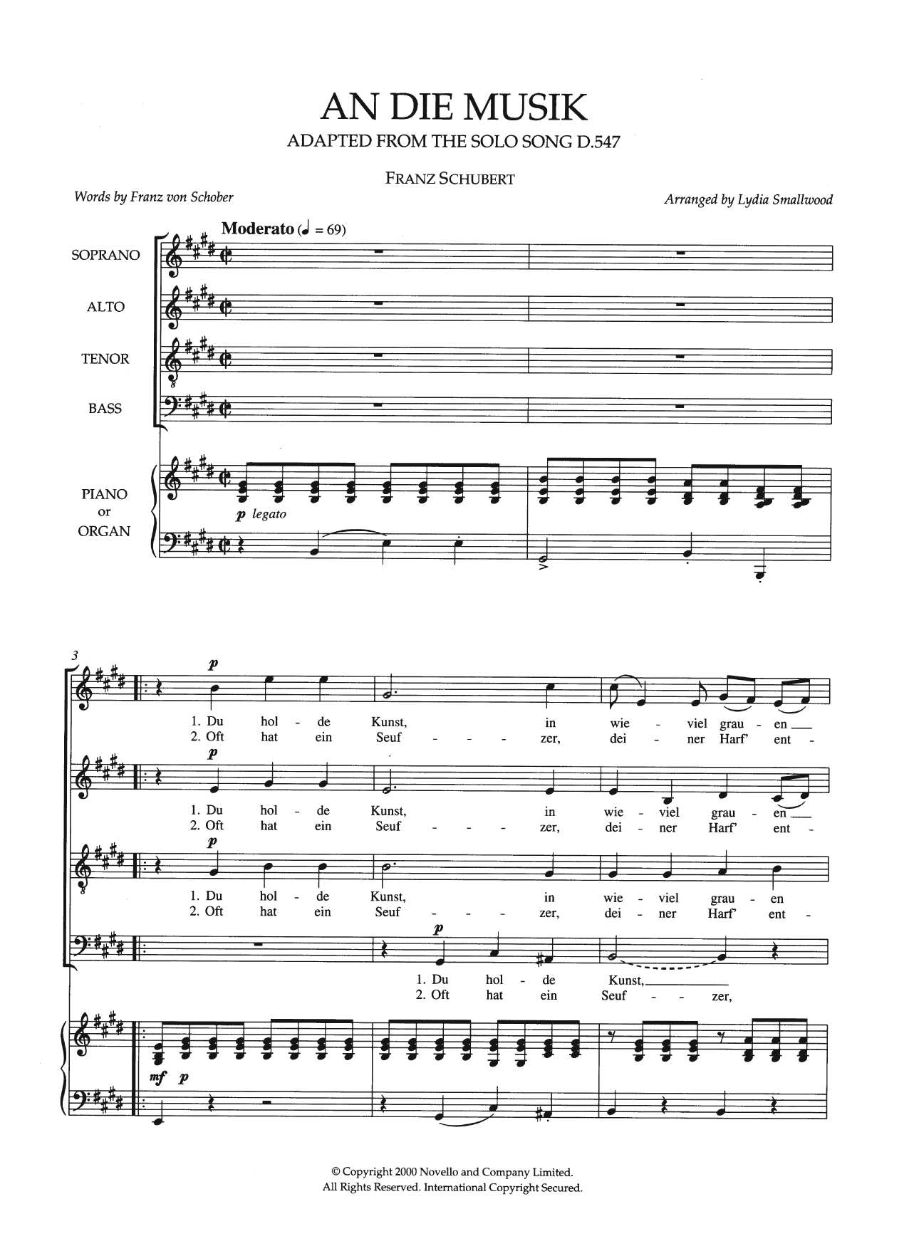 Product gallery: Page 1 of 1 An Die Musik (arr. Lydia Smallwood), Franz Schubert