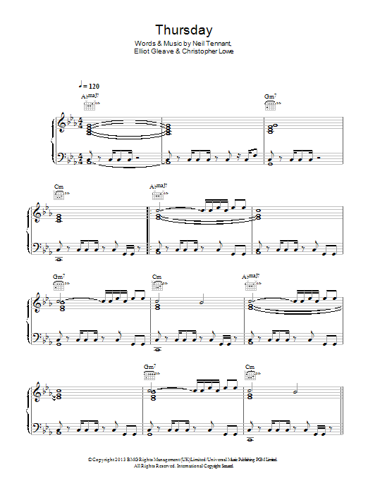 Produktgalerie: Seite 1 von 1 Thursday, Pet Shop Boys featuring Example, Gesang, Gitarre, Klavier