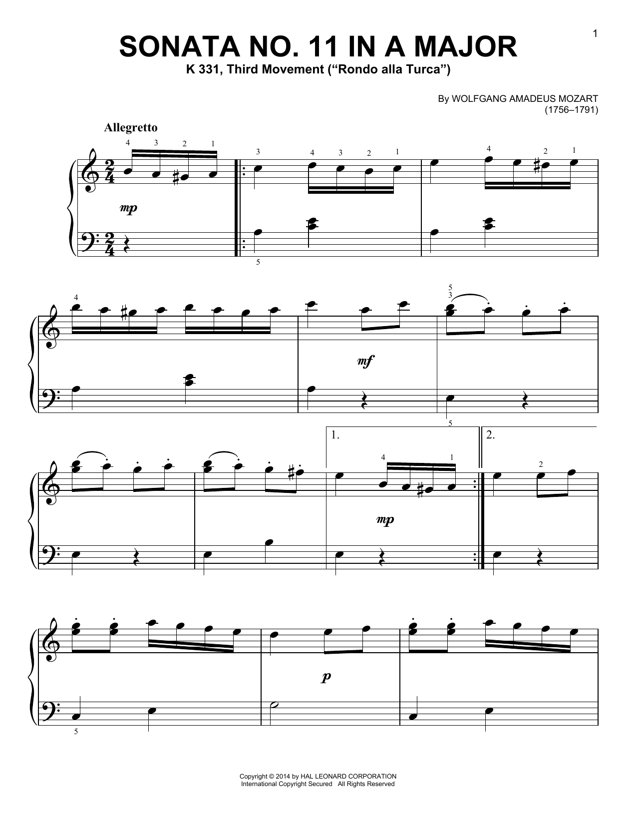 Produktbild zu: Sonata No. 11 In A Major, K 331, Third Movement ("Rondo Alla Turca")