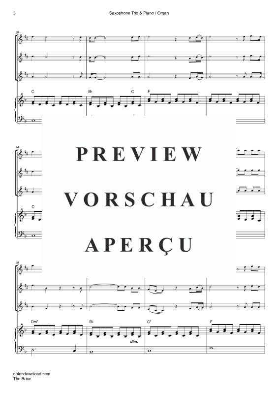Product gallery: Page 6 of 11 The Rose, Midler, Bette, Trio For 3 Saxophones (A, A, A) and Piano Or Organ, With Optional Cello - Single Version