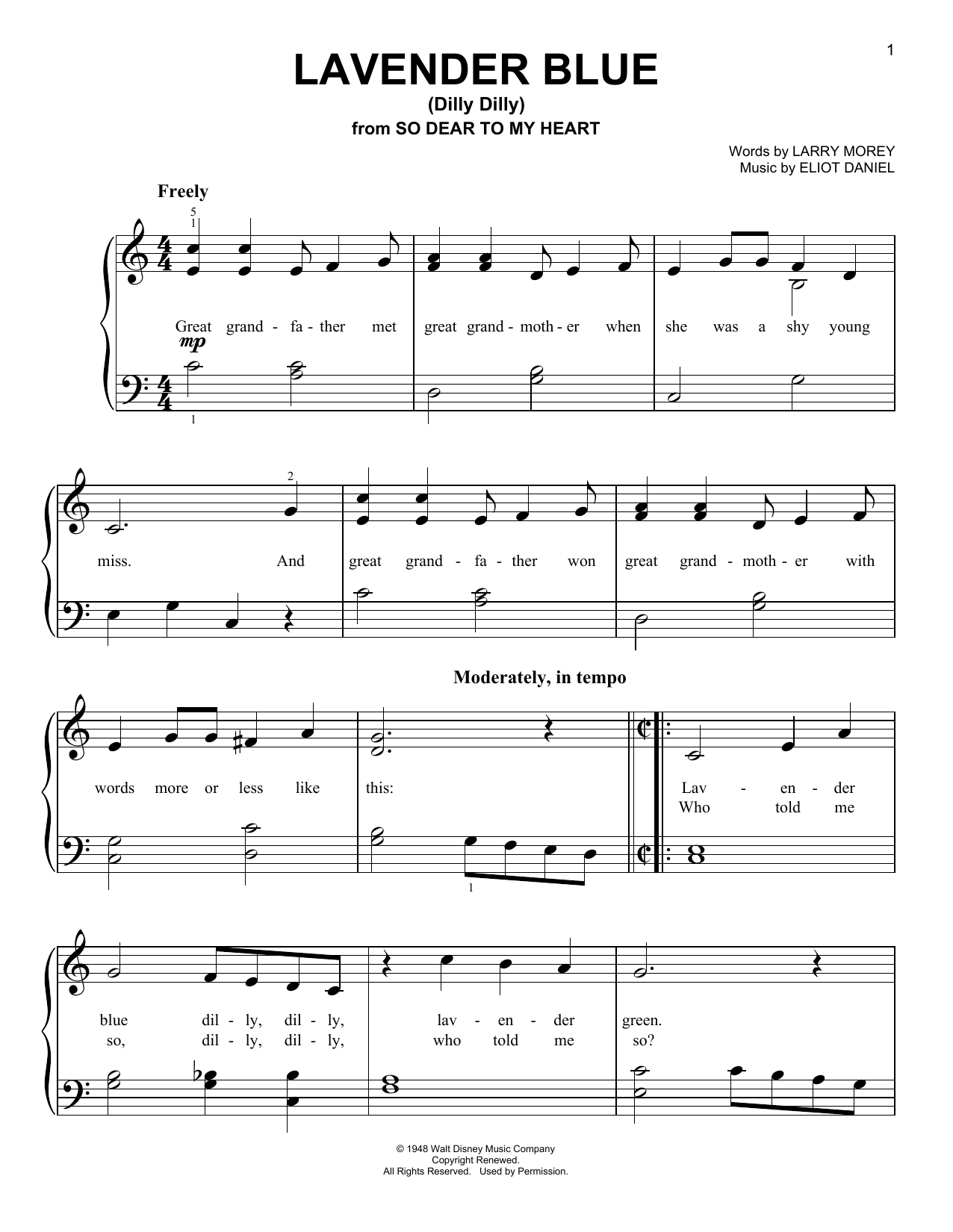 Produktgalerie: Seite 1 von 1 Lavender Blue (Dilly Dilly) (from So Dear To My Heart), Burl Ives, Klavier